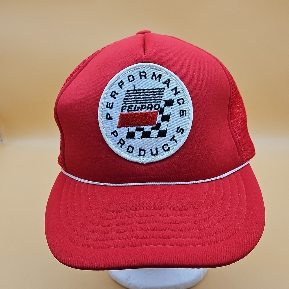 Vintage Trucker Hat Cap Performance Products Fel-Pro Red White Mesh Snapback - Picture 3 of 8